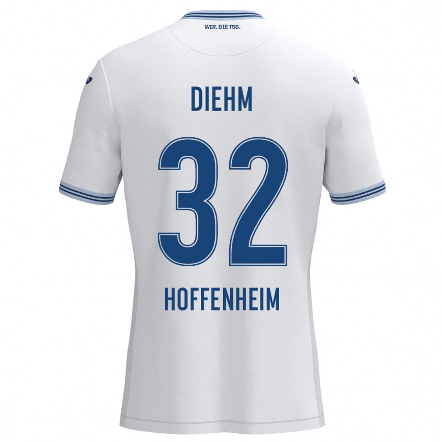 Kids Football Vanessa Diehm #32 White Blue Away Jersey 2024/25 T-Shirt Canada