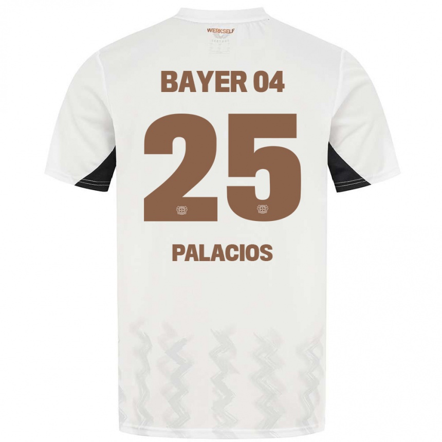 Kids Football Exequiel Palacios #25 White Black Away Jersey 2024/25 T-Shirt Canada