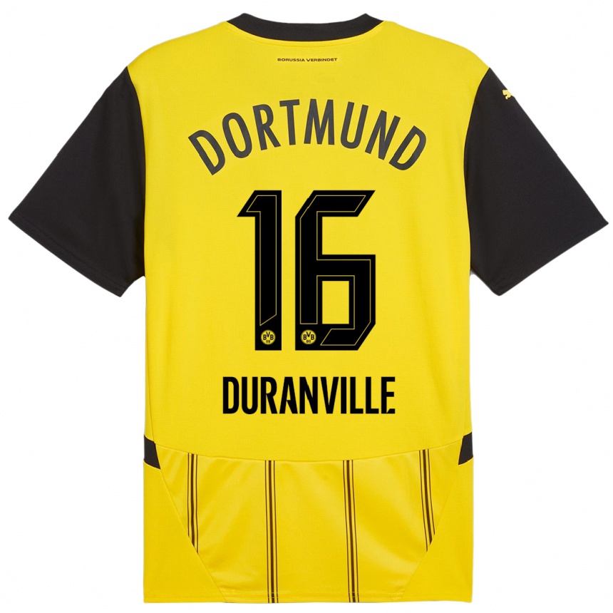 Men Football Julien Duranville #16 Yellow Black Home Jersey 2024/25 T-Shirt Canada