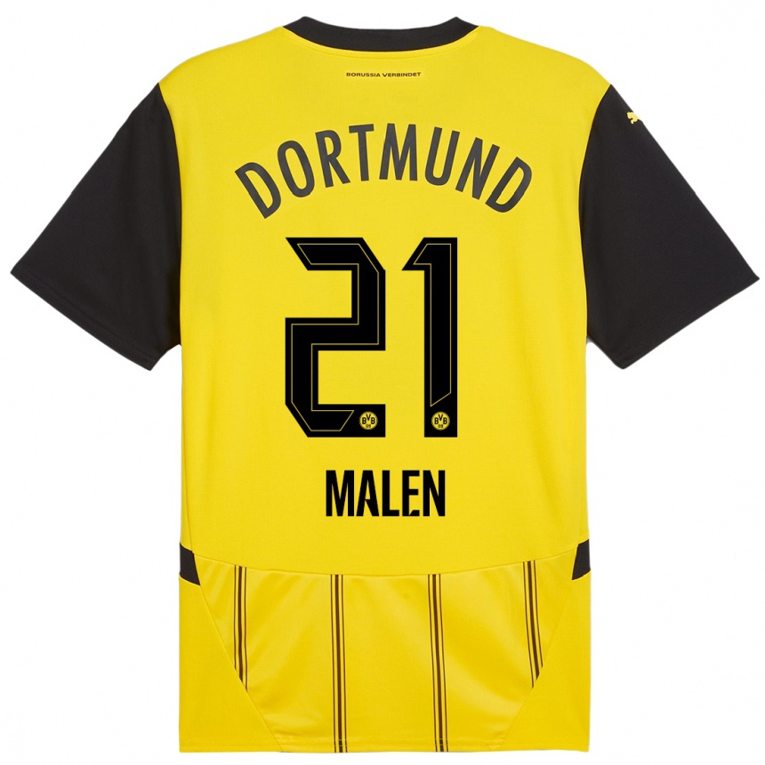 Men Football Donyell Malen #21 Yellow Black Home Jersey 2024/25 T-Shirt Canada