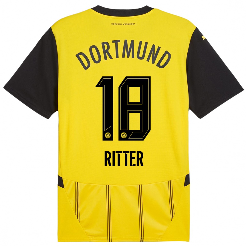 Men Football Roméo Ritter #18 Yellow Black Home Jersey 2024/25 T-Shirt Canada