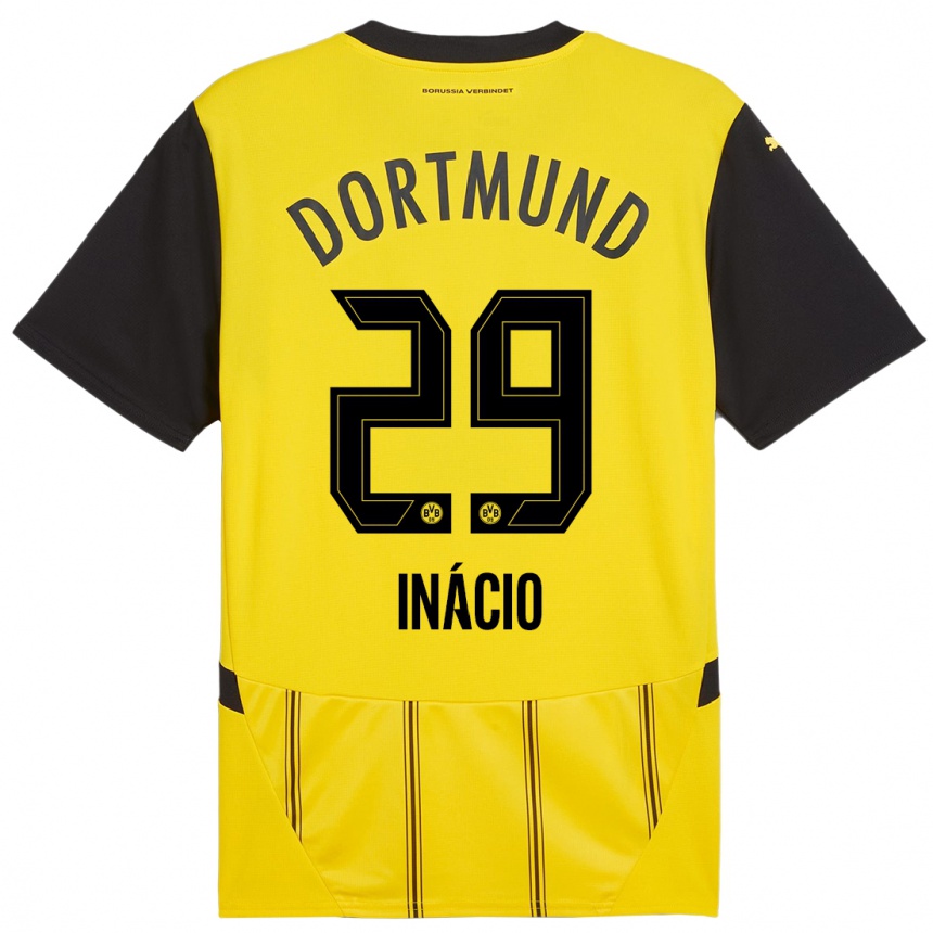 Men Football Samuele Inácio #29 Yellow Black Home Jersey 2024/25 T-Shirt Canada