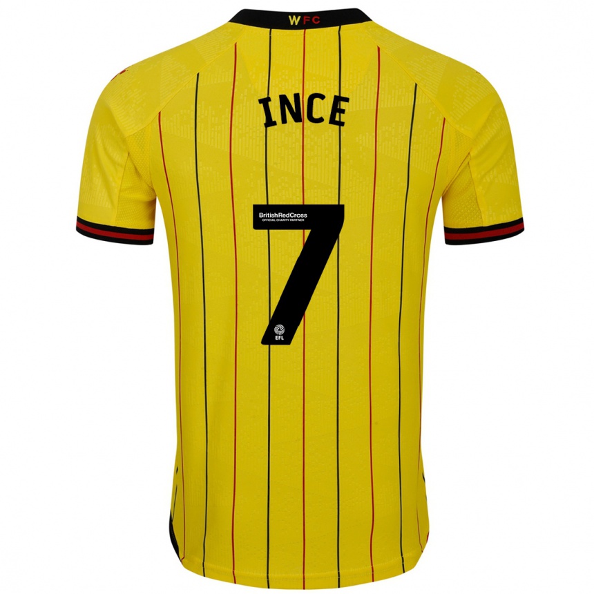 Men Football Tom Ince #7 Yellow Black Home Jersey 2024/25 T-Shirt Canada