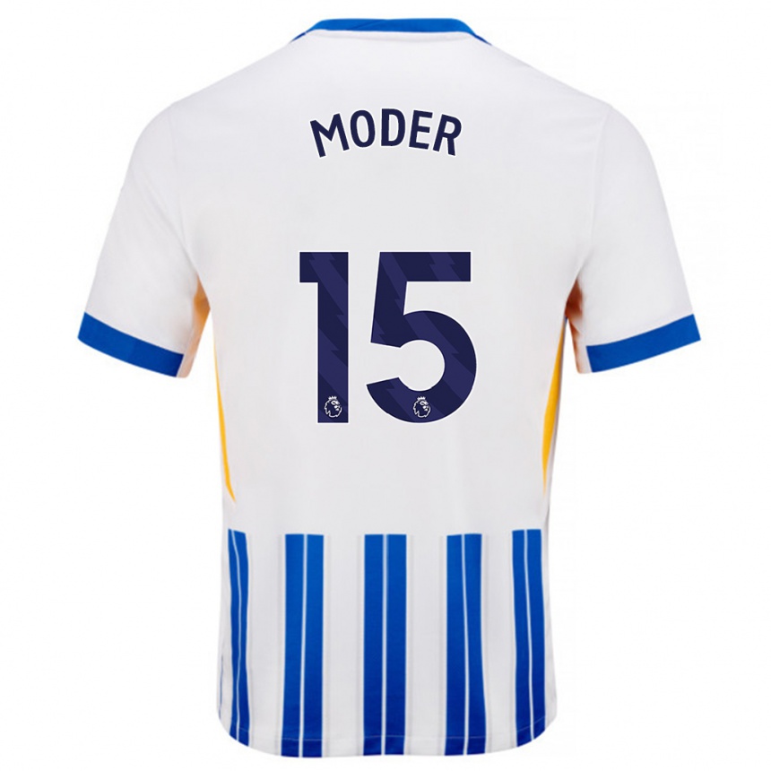 Men Football Jakub Moder #15 White Blue Pinstripes Home Jersey 2024/25 T-Shirt Canada