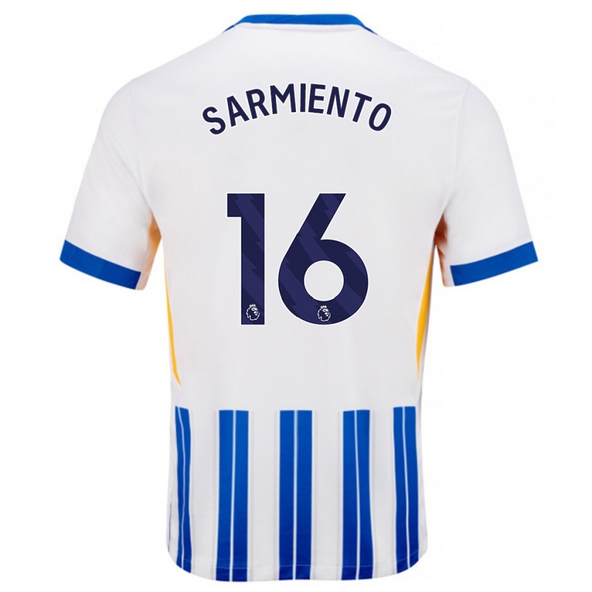 Men Football Jeremy Sarmiento #16 White Blue Pinstripes Home Jersey 2024/25 T-Shirt Canada