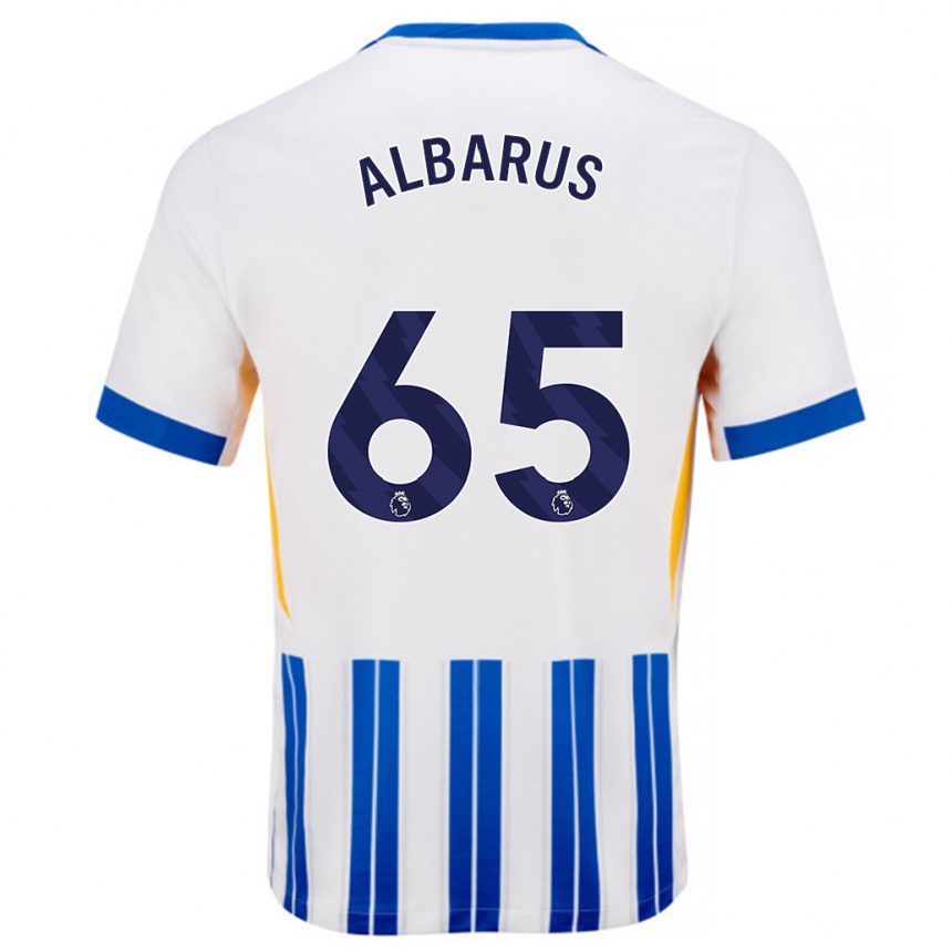 Homme Football Maillot Zane Albarus #65 Blanc Bleu À Rayures Fines Tenues Domicile 2024/25 Canada