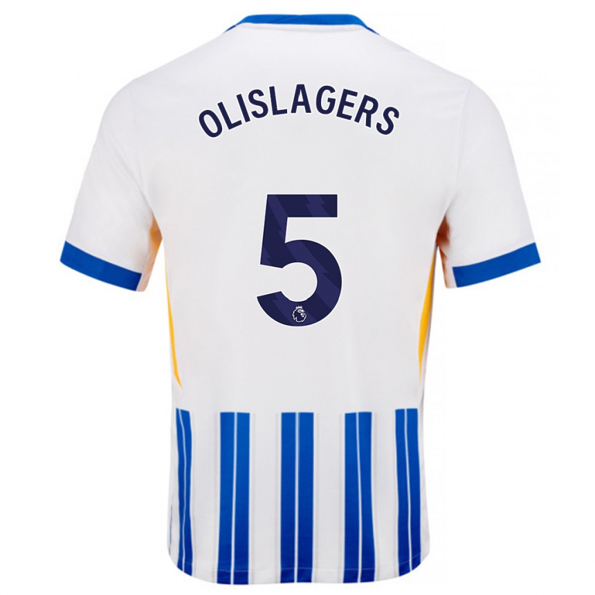 Men Football Marisa Olislagers #5 White Blue Pinstripes Home Jersey 2024/25 T-Shirt Canada