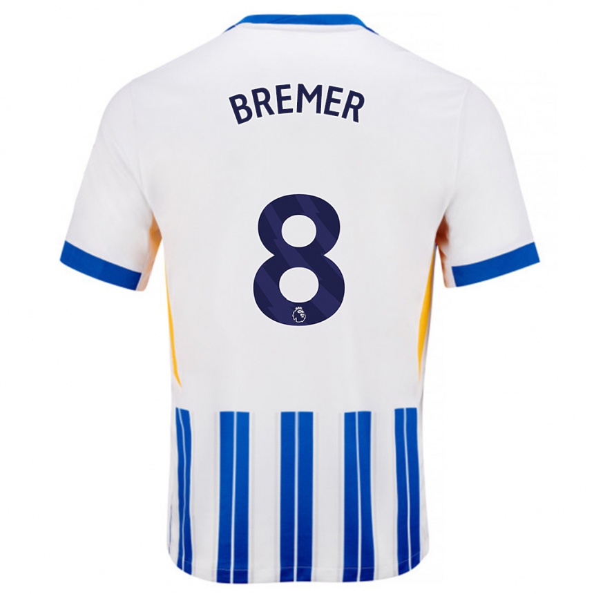 Homme Football Maillot Pauline Bremer #8 Blanc Bleu À Rayures Fines Tenues Domicile 2024/25 Canada