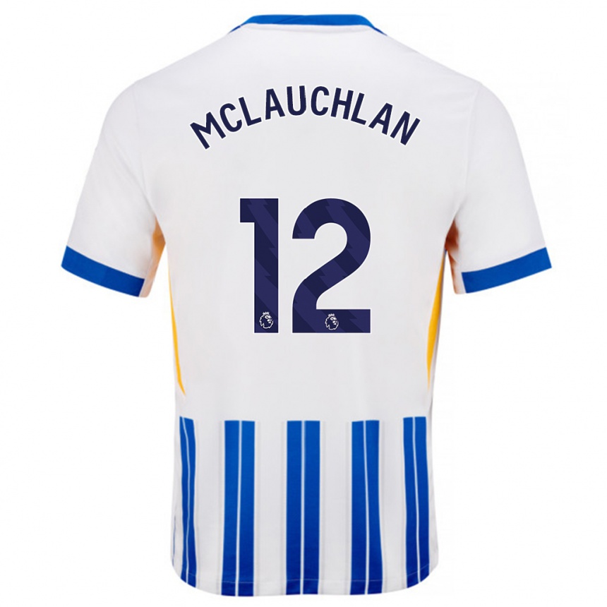 Homme Football Maillot Rachel Mclauchlan #12 Blanc Bleu À Rayures Fines Tenues Domicile 2024/25 Canada