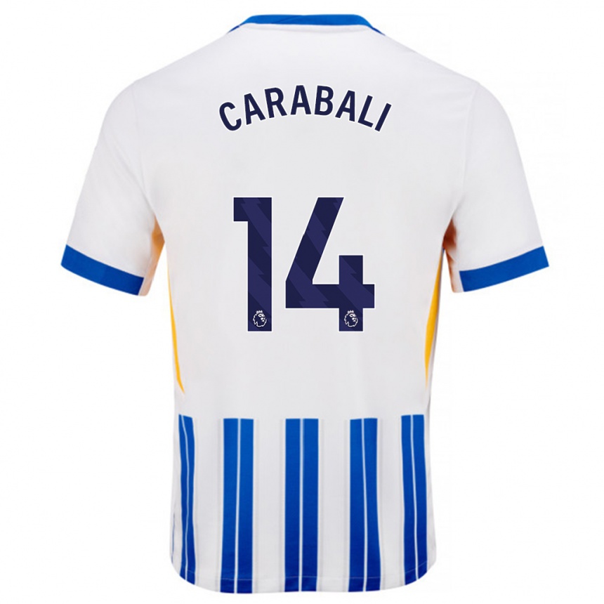 Homme Football Maillot Jorelyn Andrea Carabalí Martínez #14 Blanc Bleu À Rayures Fines Tenues Domicile 2024/25 Canada