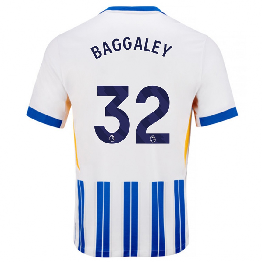 Homme Football Maillot Sophie Baggaley #32 Blanc Bleu À Rayures Fines Tenues Domicile 2024/25 Canada