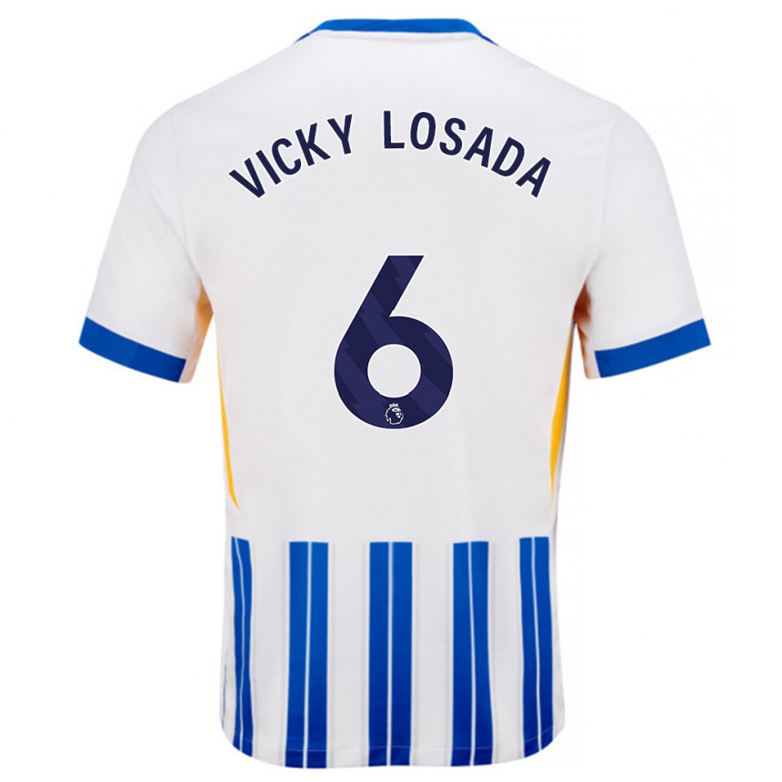 Men Football María Victoria Losada Gómez #6 White Blue Pinstripes Home Jersey 2024/25 T-Shirt Canada