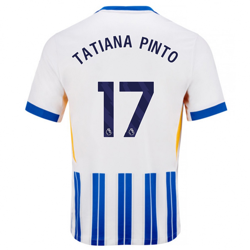 Men Football Tatiana Vanessa Ferreira Pinto #17 White Blue Pinstripes Home Jersey 2024/25 T-Shirt Canada