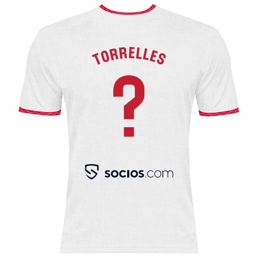 Men Football Genís Torrelles #0 White Red Home Jersey 2024/25 T-Shirt Canada