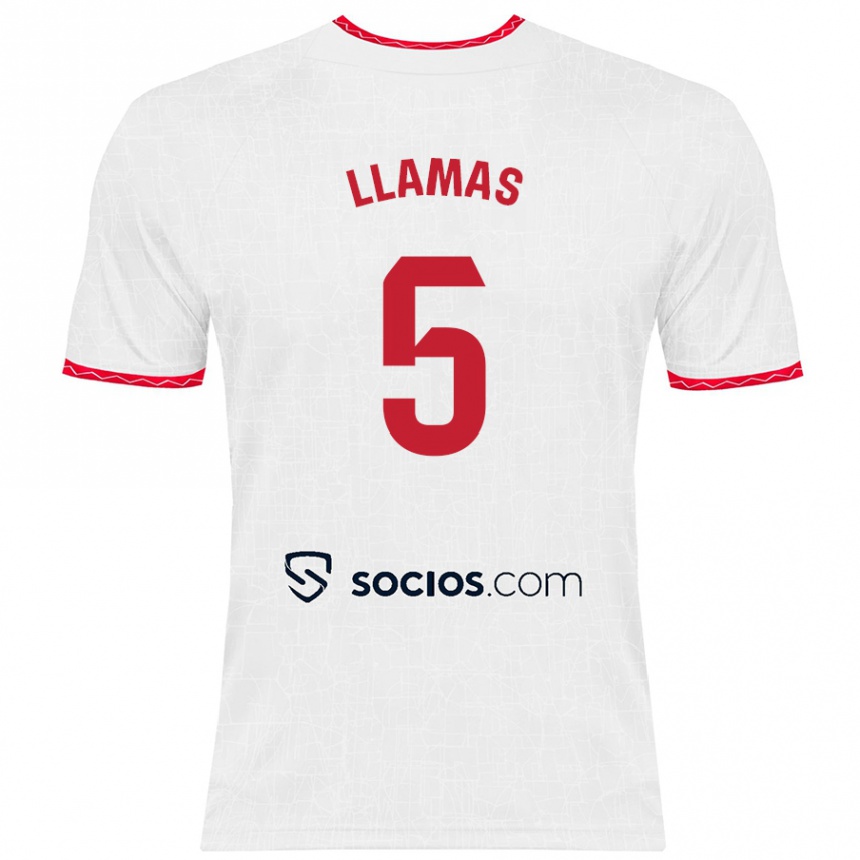 Men Football Eva Llamas Hernández #5 White Red Home Jersey 2024/25 T-Shirt Canada