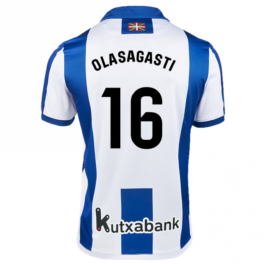 Men Football Jon Ander Olasagasti #16 White Blue Home Jersey 2024/25 T-Shirt Canada