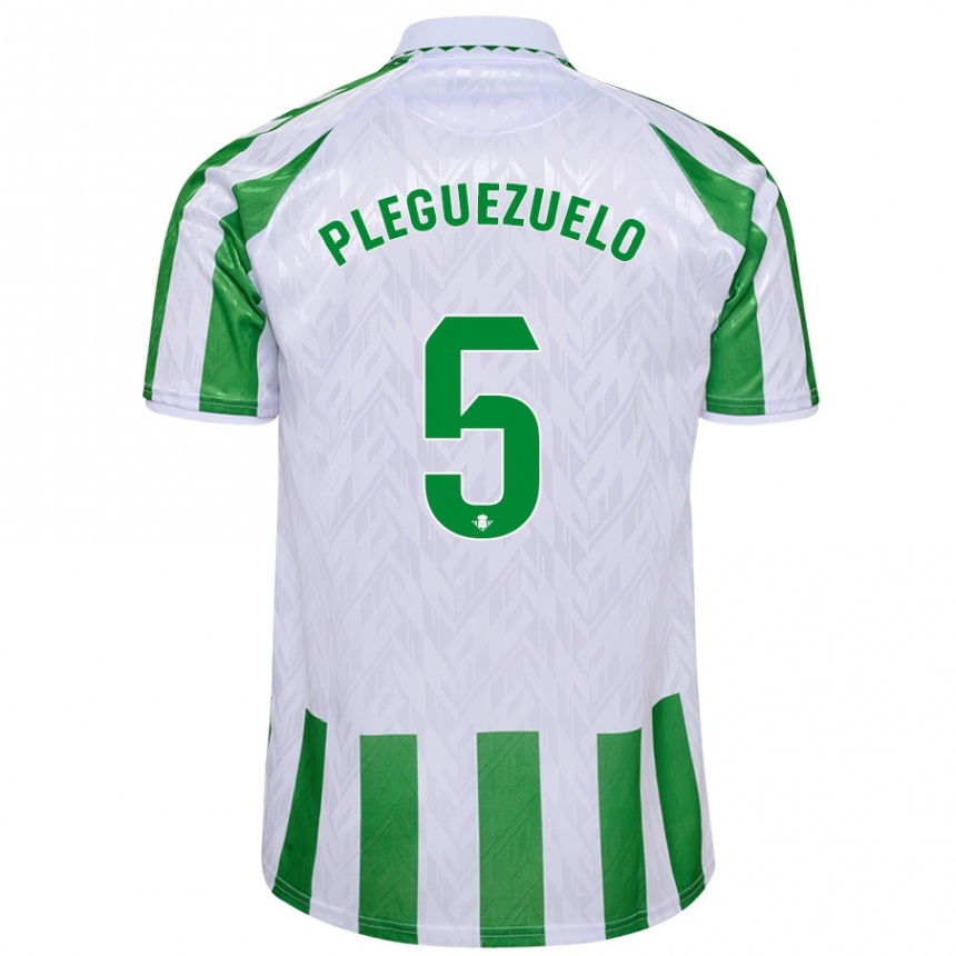 Men Football Xavi Pleguezuelo #5 Green White Stripes Home Jersey 2024/25 T-Shirt Canada