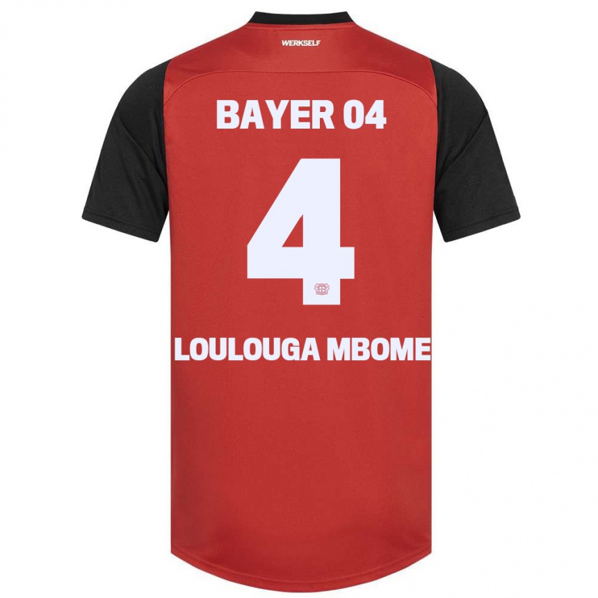 Men Football Adrien Loulouga Mbome #4 Red Black Home Jersey 2024/25 T-Shirt Canada