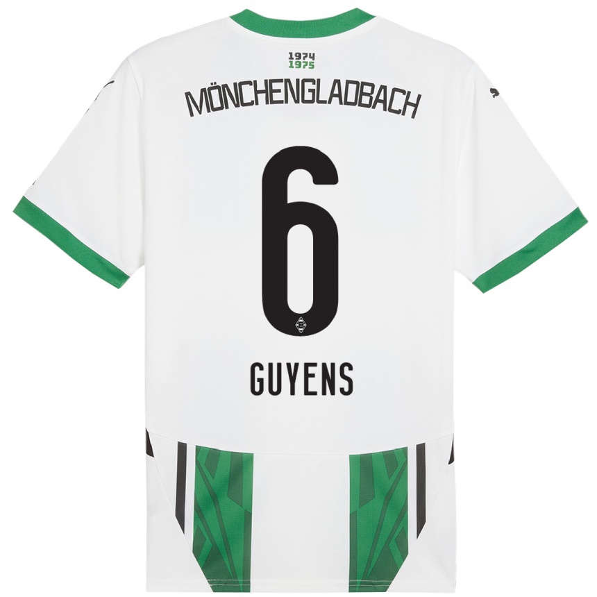 Men Football Emily Guyens #6 White Green Home Jersey 2024/25 T-Shirt Canada