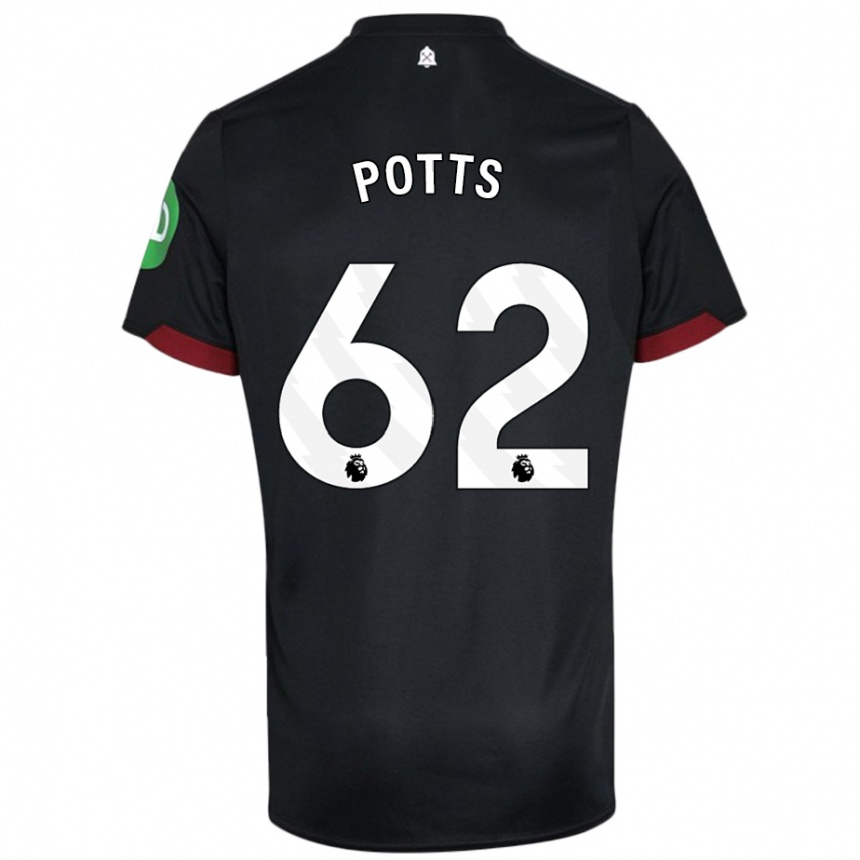 Men Football Freddie Potts #62 Black White Away Jersey 2024/25 T-Shirt Canada