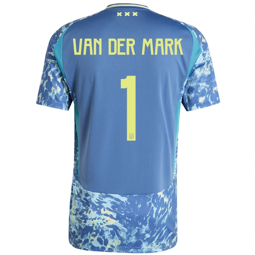 Men Football Jesper Van Der Mark #1 Grey Blue Yellow Away Jersey 2024/25 T-Shirt Canada