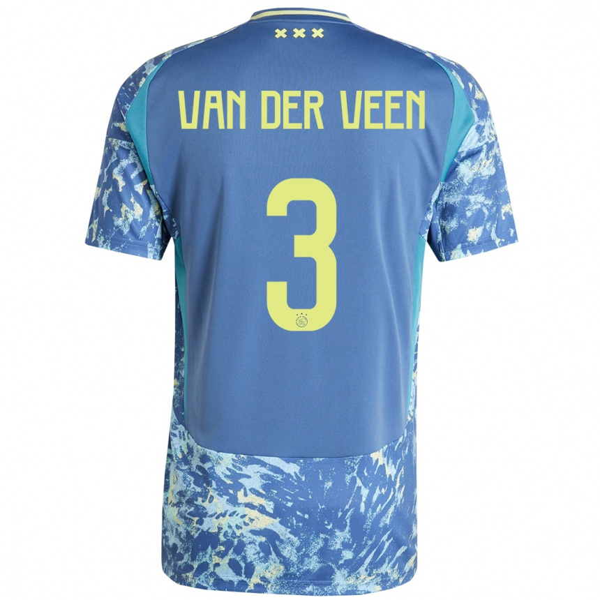 Men Football Roos Van Der Veen #3 Grey Blue Yellow Away Jersey 2024/25 T-Shirt Canada