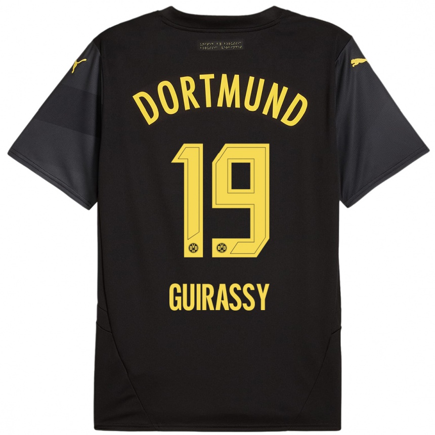 Men Football Serhou Guirassy #19 Black Yellow Away Jersey 2024/25 T-Shirt Canada