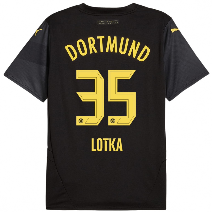 Men Football Marcel Lotka #35 Black Yellow Away Jersey 2024/25 T-Shirt Canada