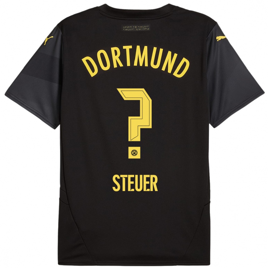 Men Football Etienne Steuer #0 Black Yellow Away Jersey 2024/25 T-Shirt Canada