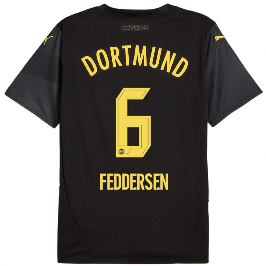 Men Football Jonas Feddersen #6 Black Yellow Away Jersey 2024/25 T-Shirt Canada