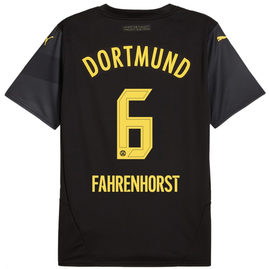 Men Football Luke Fahrenhorst #6 Black Yellow Away Jersey 2024/25 T-Shirt Canada