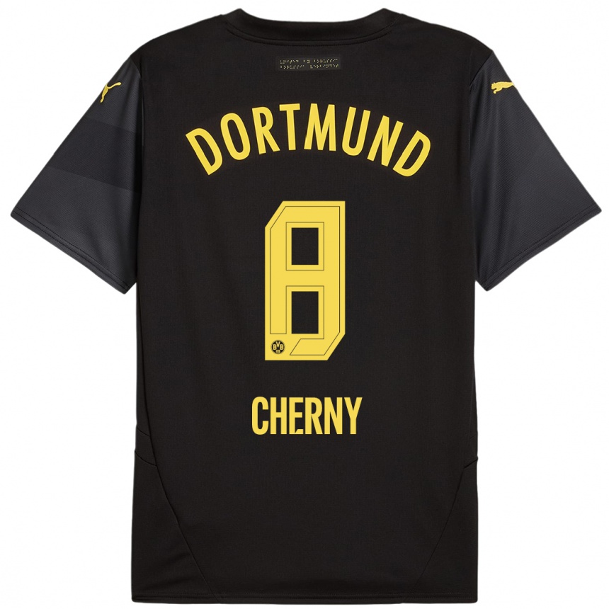 Men Football Nick Cherny #8 Black Yellow Away Jersey 2024/25 T-Shirt Canada