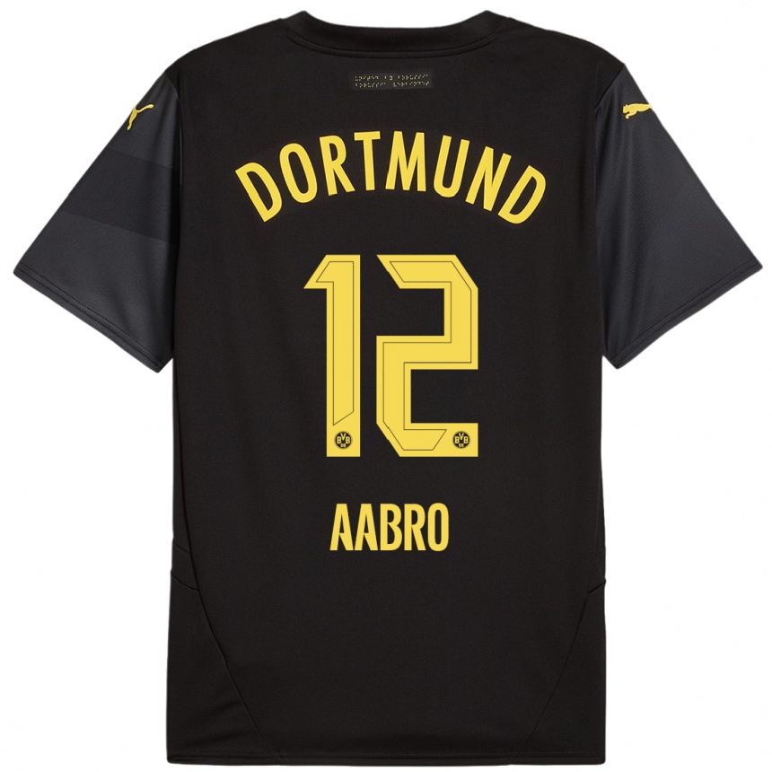 Men Football Gustav Aabro #12 Black Yellow Away Jersey 2024/25 T-Shirt Canada