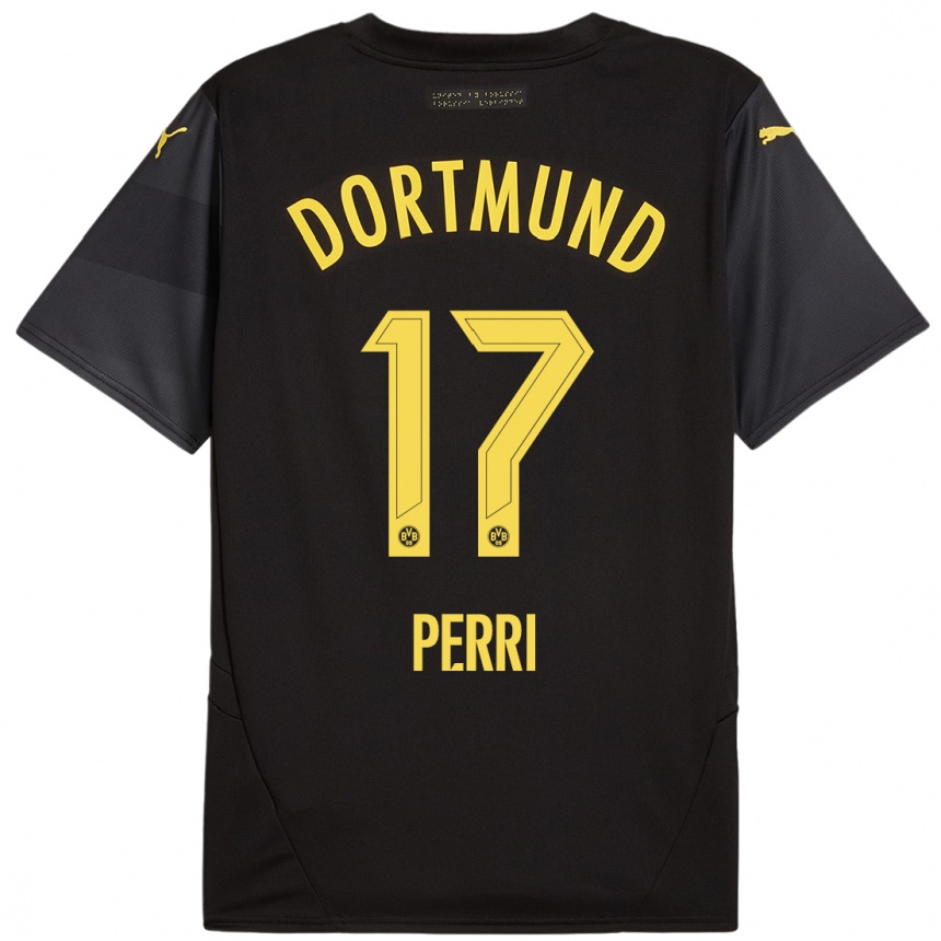 Men Football Luca Perri #17 Black Yellow Away Jersey 2024/25 T-Shirt Canada