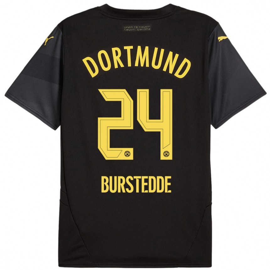 Men Football Joshua Burstedde #24 Black Yellow Away Jersey 2024/25 T-Shirt Canada