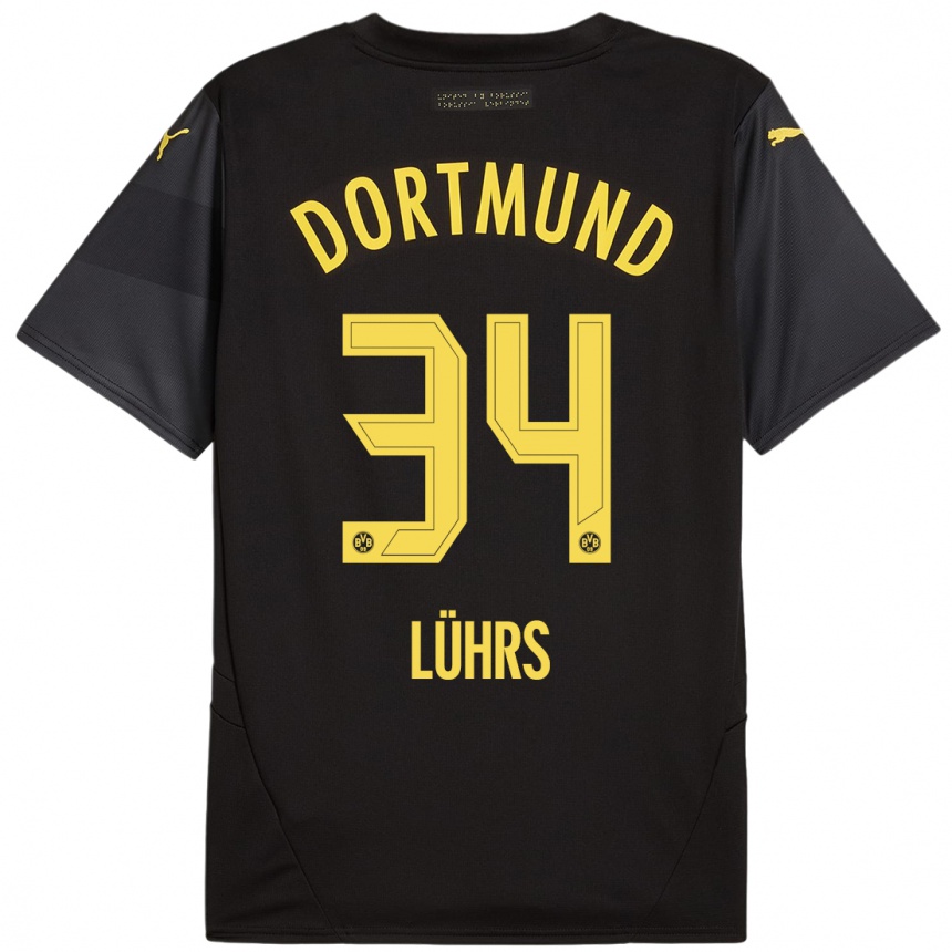 Men Football Yannik Lührs #34 Black Yellow Away Jersey 2024/25 T-Shirt Canada