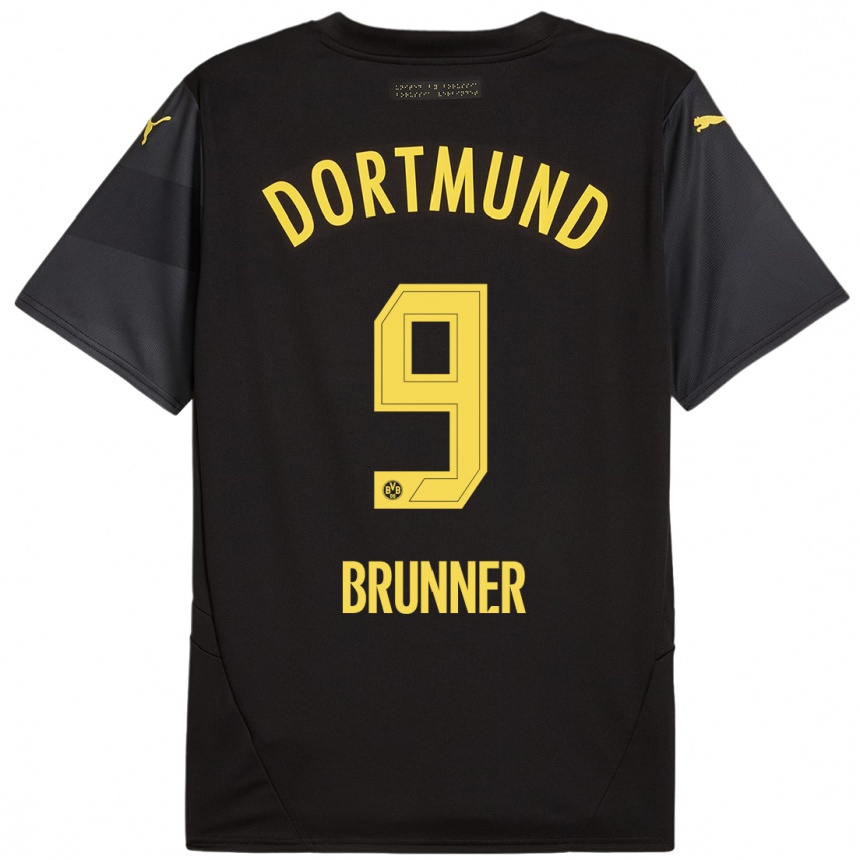 Men Football Paris Brunner #9 Black Yellow Away Jersey 2024/25 T-Shirt Canada