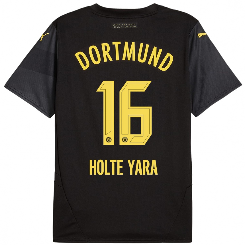 Men Football Ten Holte Yara #16 Black Yellow Away Jersey 2024/25 T-Shirt Canada