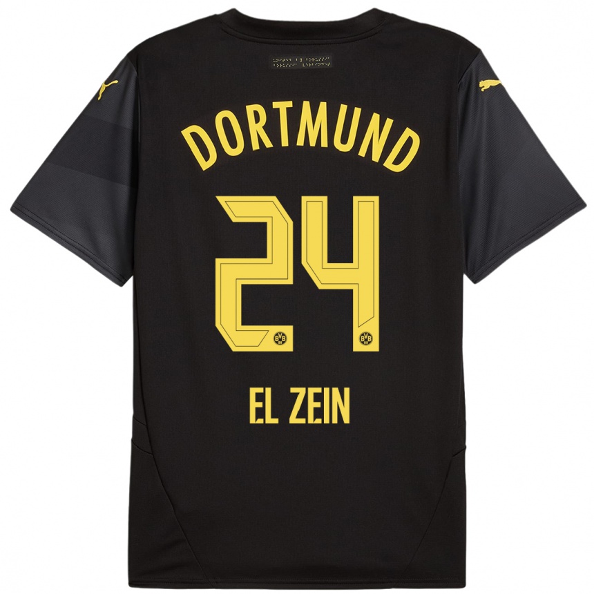 Men Football Abu-Bekir Omer El-Zein #24 Black Yellow Away Jersey 2024/25 T-Shirt Canada