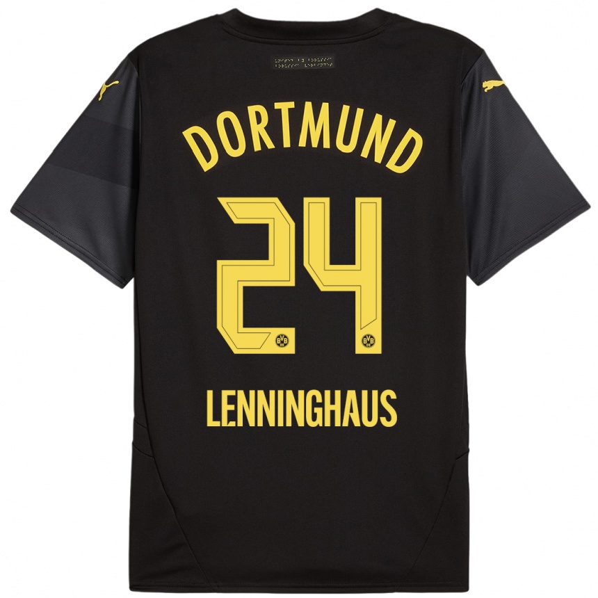 Men Football Mika Lenninghaus #24 Black Yellow Away Jersey 2024/25 T-Shirt Canada