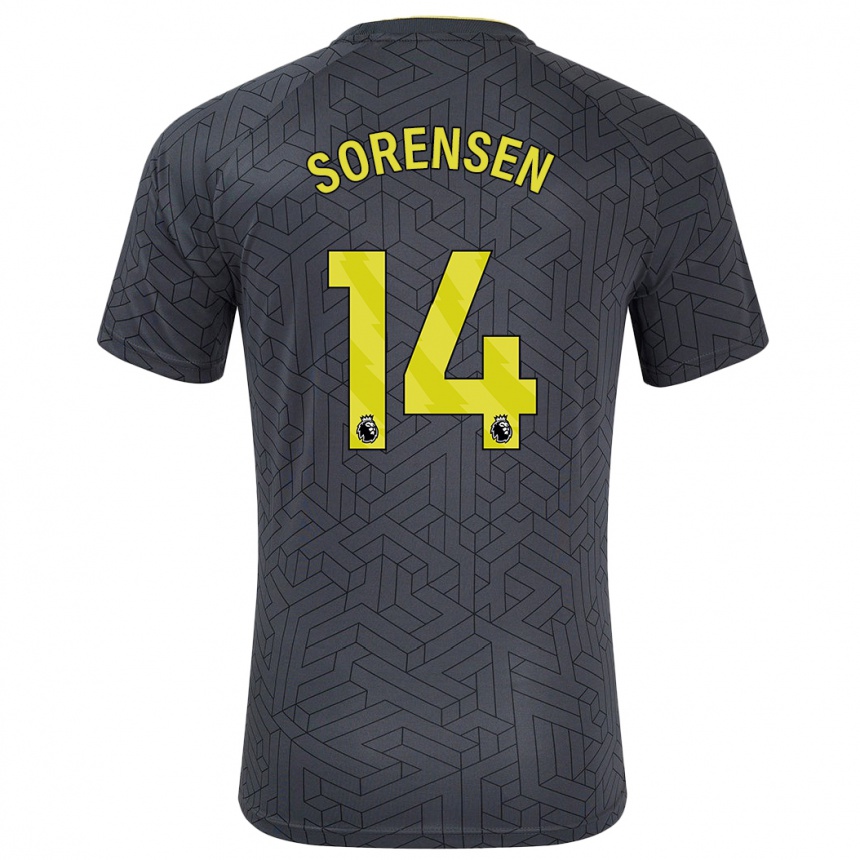 Men Football Nicoline Sorensen #14 Black Yellow Away Jersey 2024/25 T-Shirt Canada