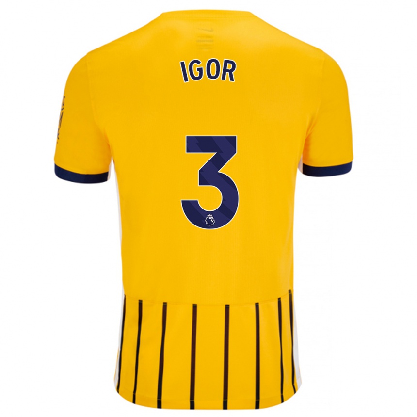 Homme Football Maillot Igor #3 Doré Bleu À Fines Rayures Tenues Extérieur 2024/25 Canada