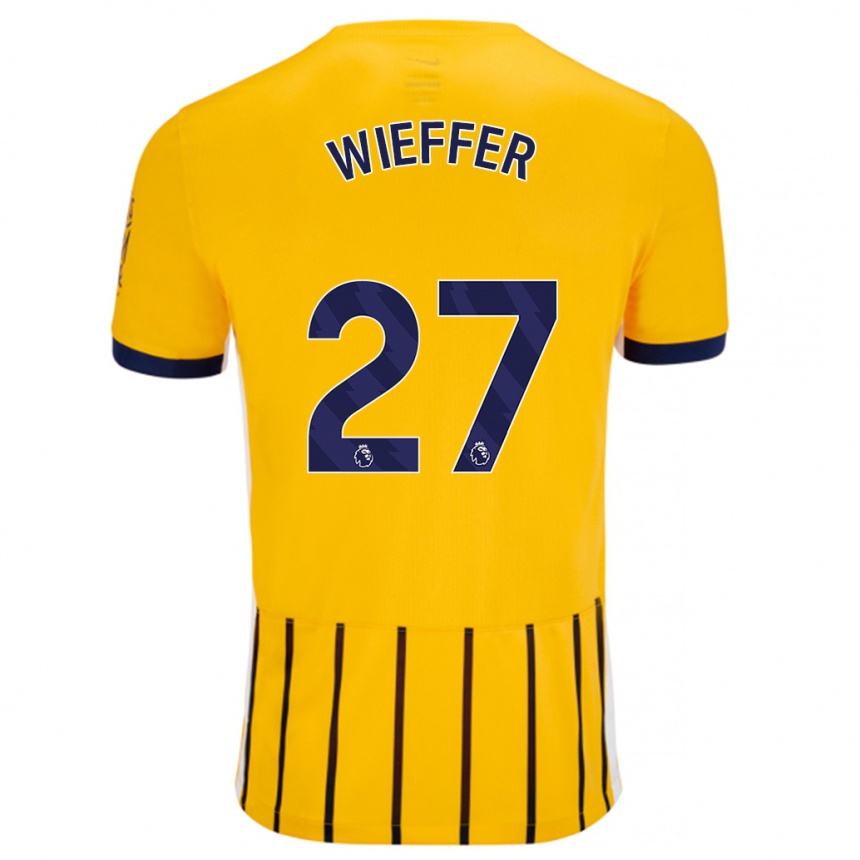 Men Football Mats Wieffer #27 Gold Blue Pinstripes Away Jersey 2024/25 T-Shirt Canada