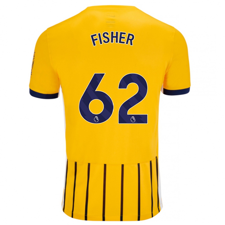 Homme Football Maillot Hugo Fisher #62 Doré Bleu À Fines Rayures Tenues Extérieur 2024/25 Canada