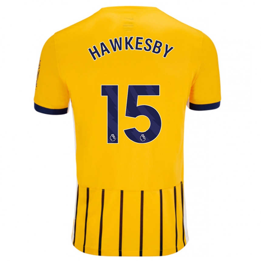 Men Football Mackenzie Hawkesby #15 Gold Blue Pinstripes Away Jersey 2024/25 T-Shirt Canada