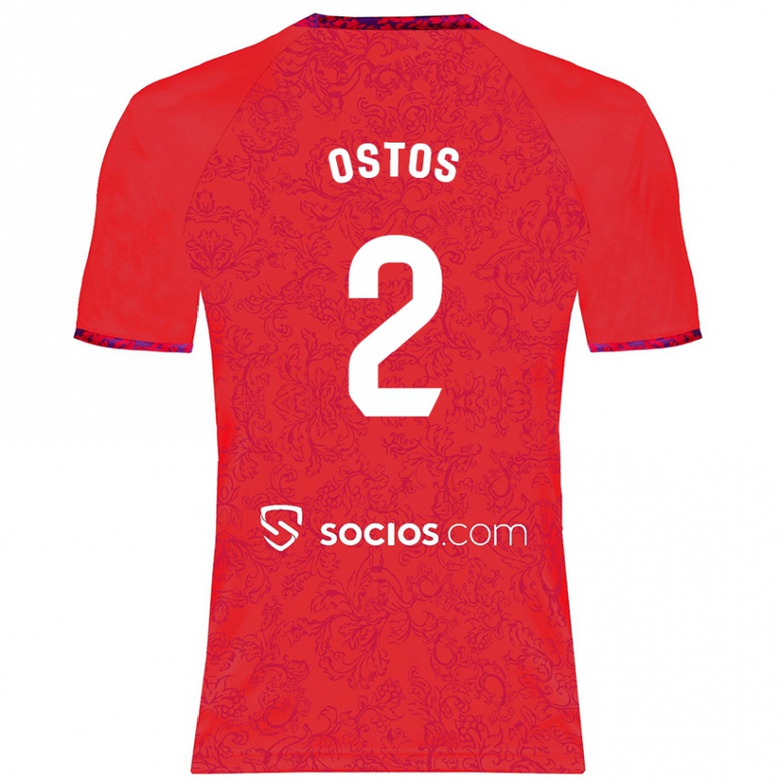 Men Football Fran Ostos #2 Red Away Jersey 2024/25 T-Shirt Canada