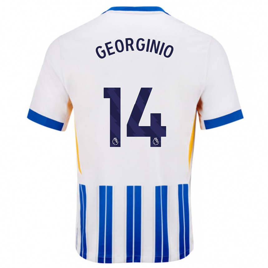 Femme Football Maillot Georginio Rutter #14 Blanc Bleu À Rayures Fines Tenues Domicile 2024/25 Canada