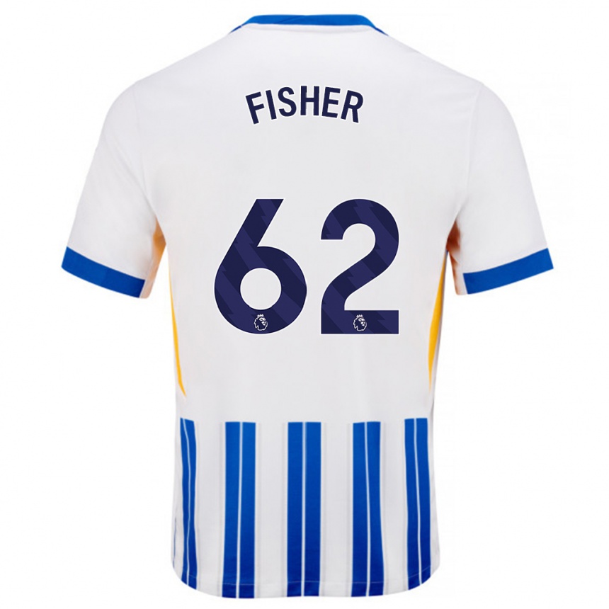 Femme Football Maillot Hugo Fisher #62 Blanc Bleu À Rayures Fines Tenues Domicile 2024/25 Canada