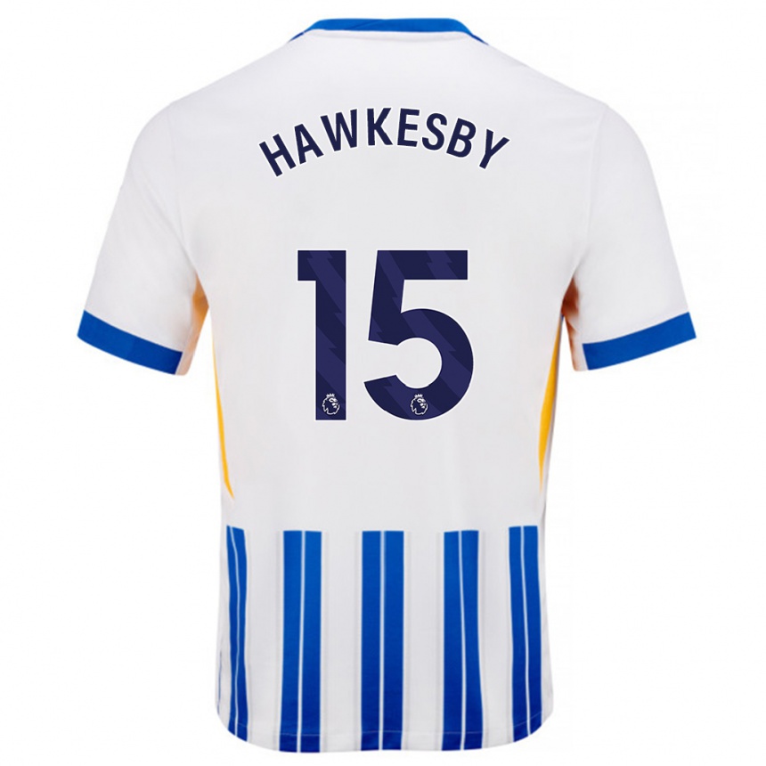 Women Football Mackenzie Hawkesby #15 White Blue Pinstripes Home Jersey 2024/25 T-Shirt Canada