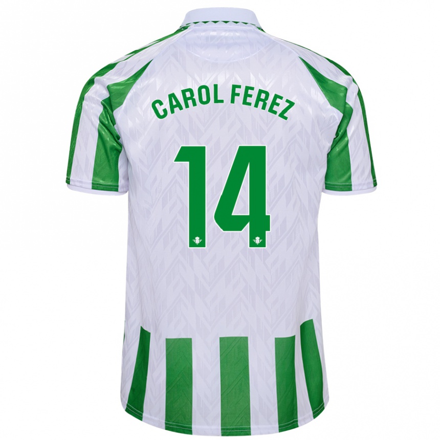 Women Football Carolina Férez Méndez #14 Green White Stripes Home Jersey 2024/25 T-Shirt Canada